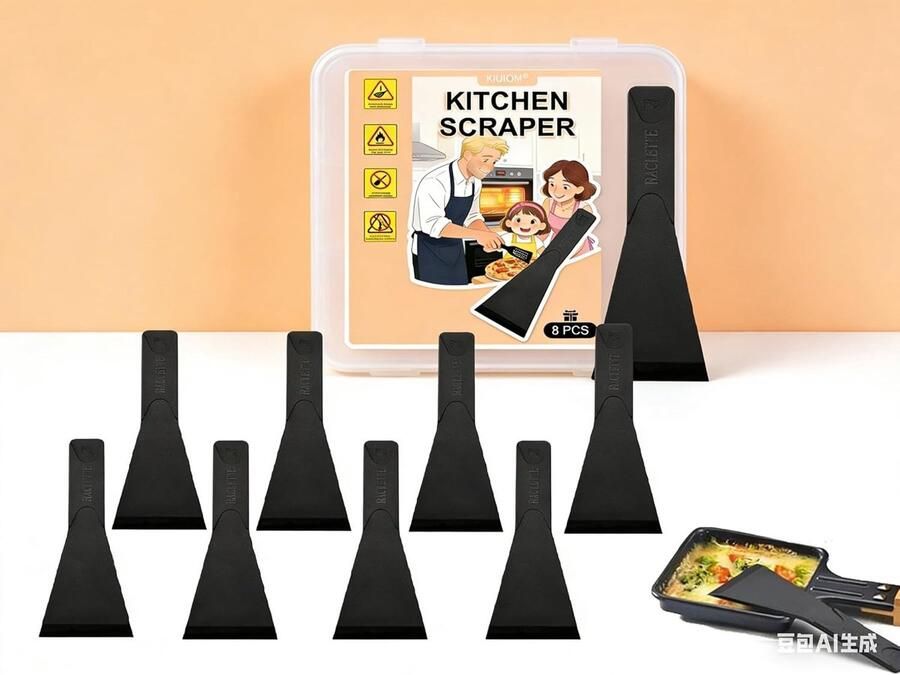 Gourmet Raclette Spatula Set van 8 Stukken voor Koken Grillen en Fondue met Antiaanbaklaag en Keukengerei