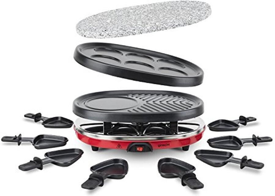 Gourmet Set Raclette Grill Gezellig Eten 4-in-1 Functie 8 Personen Rood