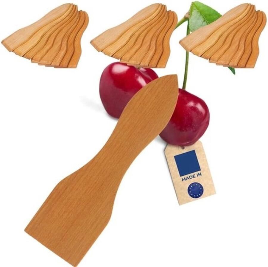 Gourmet Spatels Kersenhouten Spatel Set Gourmetten Pannetjes Beschermen Set van 8 stuks 13 cm lengte Houtkleur
