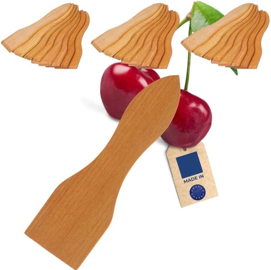 Gourmet Spatels Kersenhouten Spatel Set Gourmetten Pannetjes Beschermen Set van 8 stuks 13 cm lengte Houtkleur