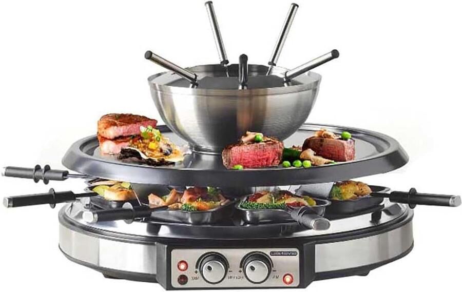 Gourmetfondue Combinatie Raclette Fondue Apparaat Gezellig Eten 2-in-1 Functie 8 Personen Roestvrij Staal