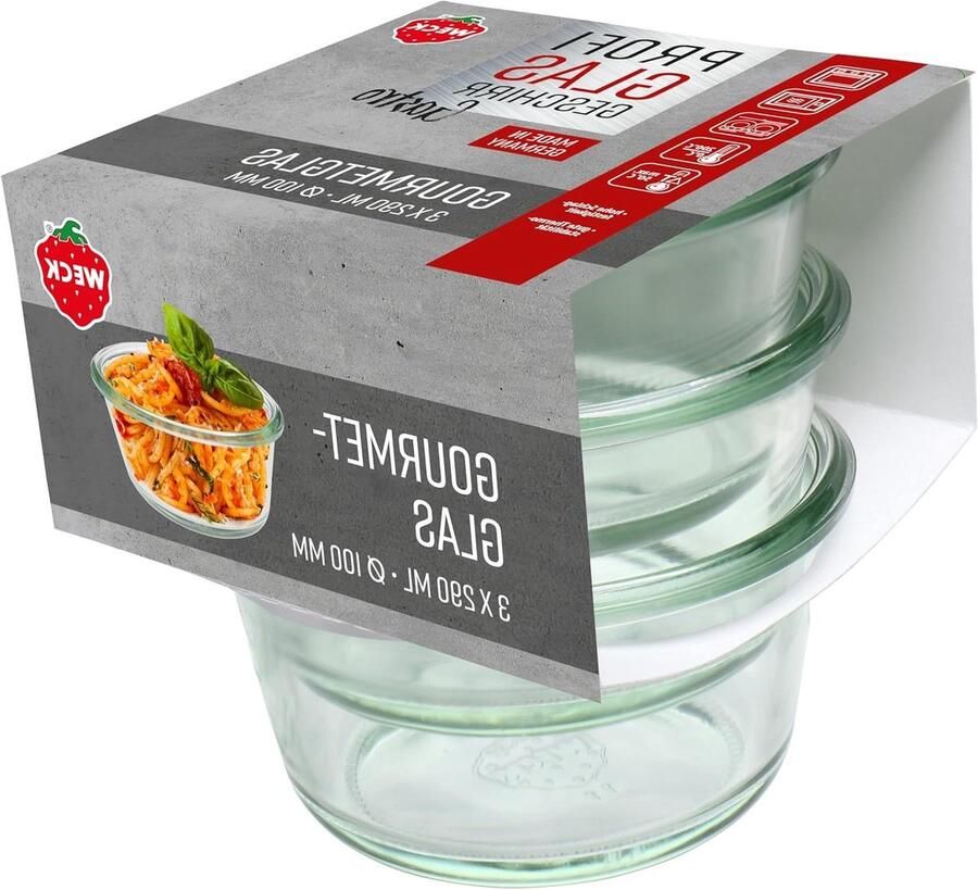 Gourmetglazen Set Conserveerglazen Kleine porties bewaren Ovenbestendig 3 stuks 290 ml Transparant - Foto 2