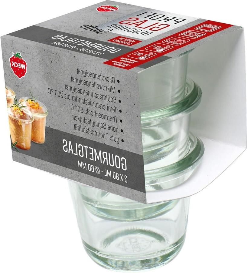 Gourmetglazen Set Kleine potjes Porties bewaren Hoogwaardig glas 3 x 80 ml Transparant
