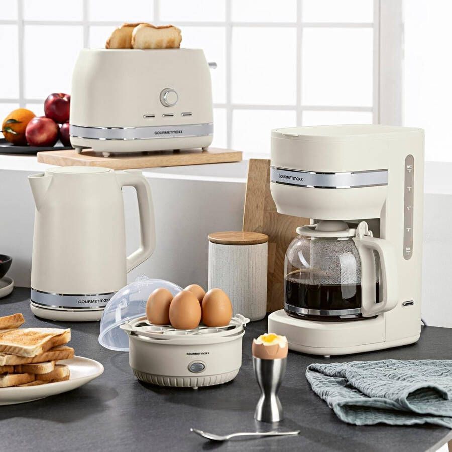 GOURMETmaxx Eierkoker voor 7 eieren stijlvol design intuïtieve bediening maatbeker en eierpick regelbaar waterniveau ideale hardheid vanille Eierkoker - Foto 2