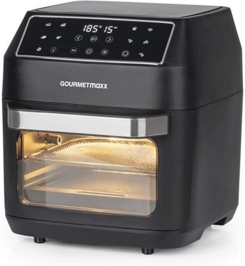 GOURMETmaxx Hetelucht friteuse 12 L Airfryer Friteuse met 9 functies touch display roterende & shashlik spiesen 10 Programma's incl. pizza Mini-oven 1700 W vrijwel olievrij