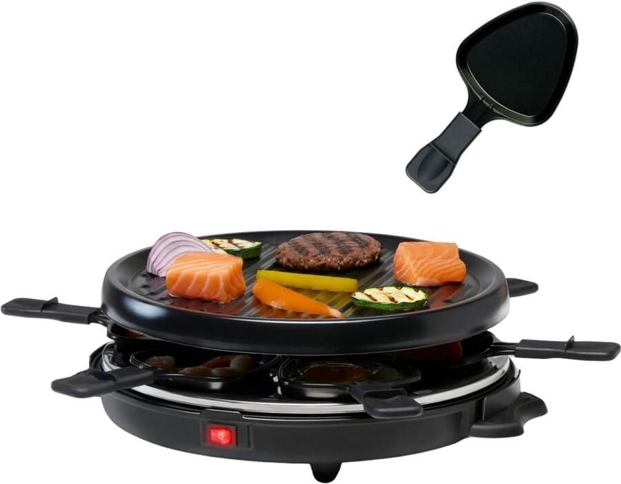 Gourmetset 8 Personen Raclette Grill Gezellig Tafelen Afneembare Grillplaat 800 Watt Zwart