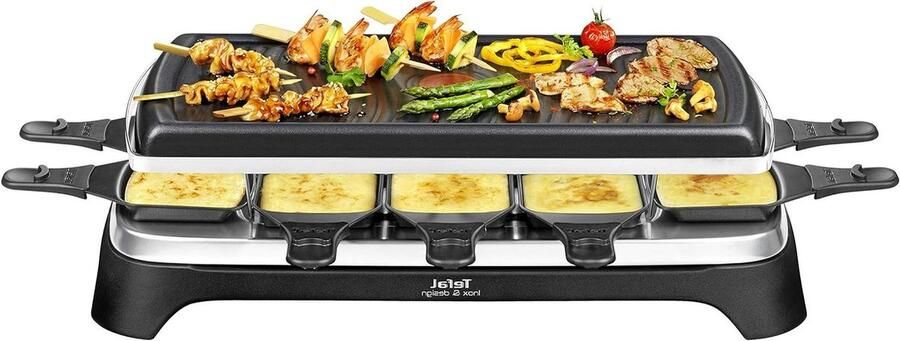Gourmetstel en Grill Raclette Bakplaat Gezellig Eten 10 Pannen Antiaanbaklaag 10 Personen Zwart Roestvrij Staal