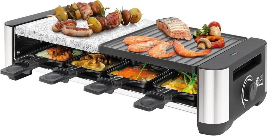 Gourmetstel Raclette Grill Tafelgrill Steengrill Gezellig Tafelen Omkeerbare Bakplaat 8 Personen Zwart Inox