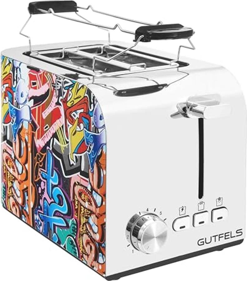 Graffiti Stijl Broodrooster 2-snijden 7 standen 850 watt Met Ontdooi- en Opwarmfunctie Elektronische Bruiningscontrole