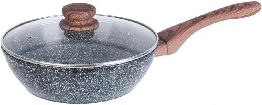 Granieten Wok Pan 28cm met Deksel Geschikt voor Alle Fornuizen