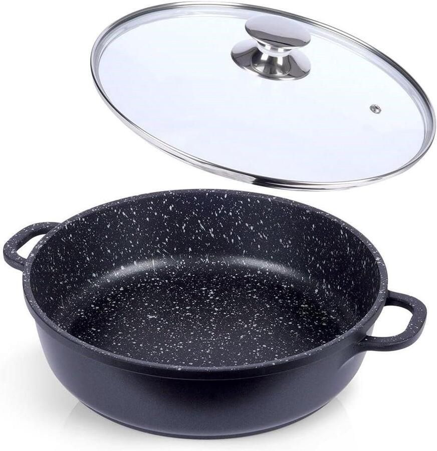 Granit Braadpan Stoofpan Koekenpan Gezond Koken PFOA Vrij 28 cm Zwart