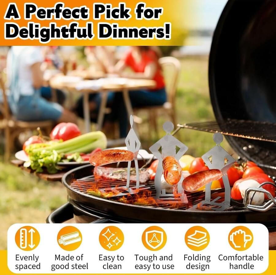 Grappige Hotdog BBQ Gereedschap A 27 x 7 x 7 cm Roestvrij Staal Worststandaard voor Buiten Grillen