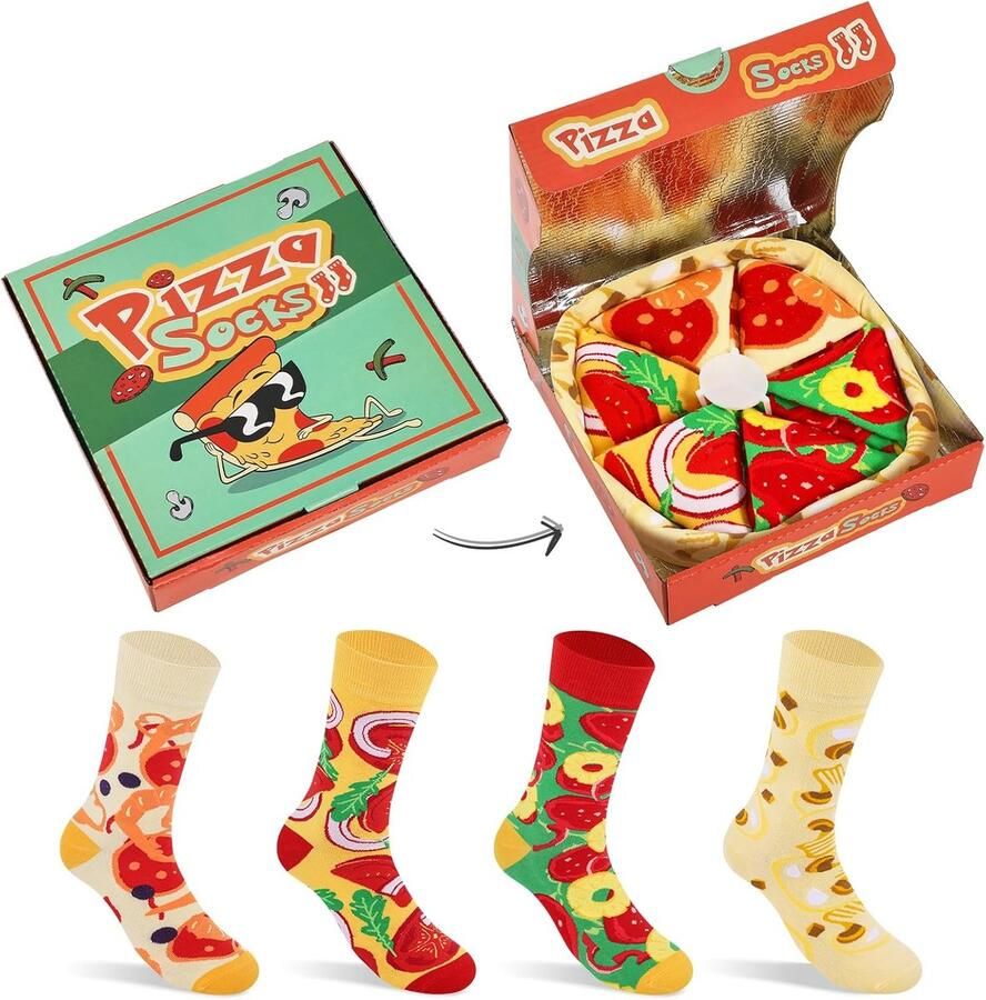 Grappige Pizza Sokken in Geschenkenverpakking Kado Heren Dames
