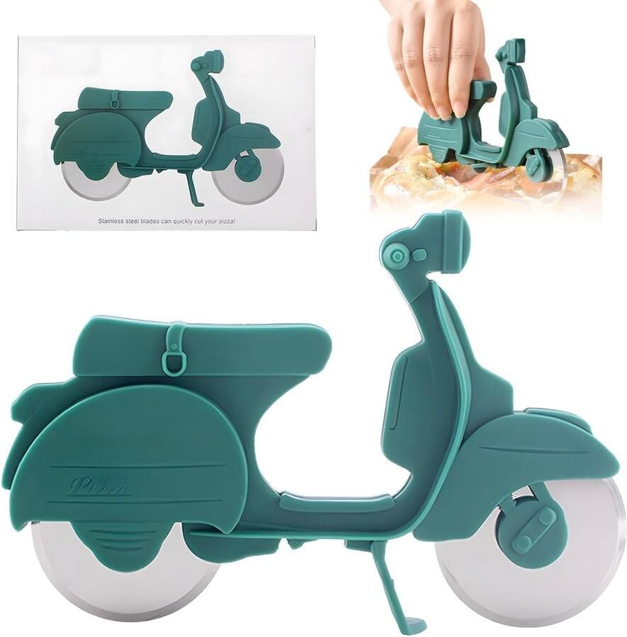 Grappige Pizzasnijder in Motorfietsdesign met Dubbel Scherp Snijwiel en Stand Perfect voor Pizza Liefhebbers en Feestjes