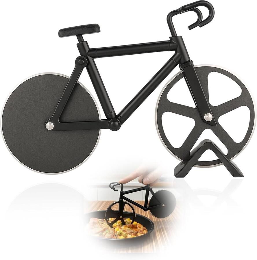 Grappige Pizzasnijder met Dubbele Snijdraad en Stand 18.5 cm RVS Ideaal voor Feestjes en Cadeaus
