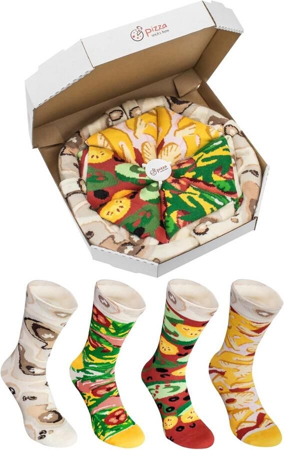 Grappige Sokken in Pizza Doos 4 Paren Sokken met Patronen voor Dames en Heren