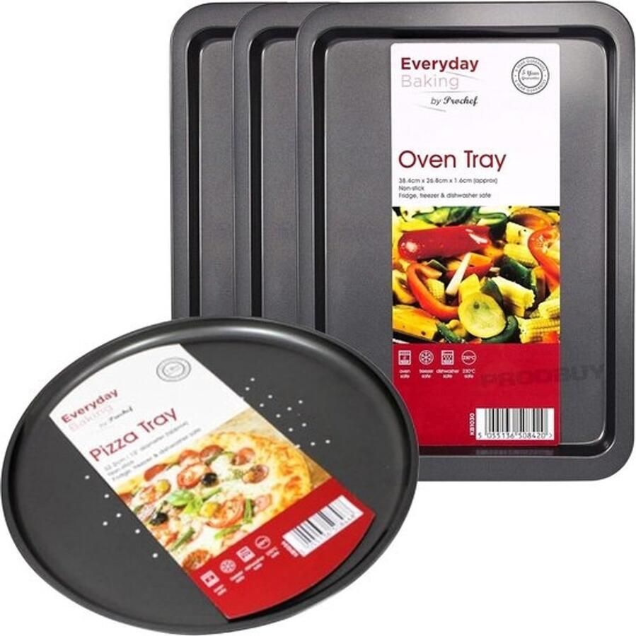 Griddle Set van 3 en Non-Stick Pizza Bakplaat Bundel Geschikt voor Ovenbakken Medium Ovenbakplaten en 32cm Pizza