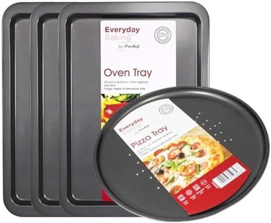 Griddle Set van 3 en Non-Stick Pizza Bakplaat Bundel Geschikt voor Ovenbakken Medium Ovenbakplaten en 32cm Pizza Bakplaat