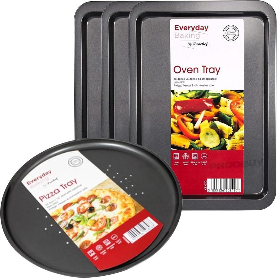 Griddle Set van 3 en Non-Stick Pizza Bakplaat Bundel Geschikt voor Ovenbakken Medium Ovenbakplaten en 32cm Pizza Bakplaat