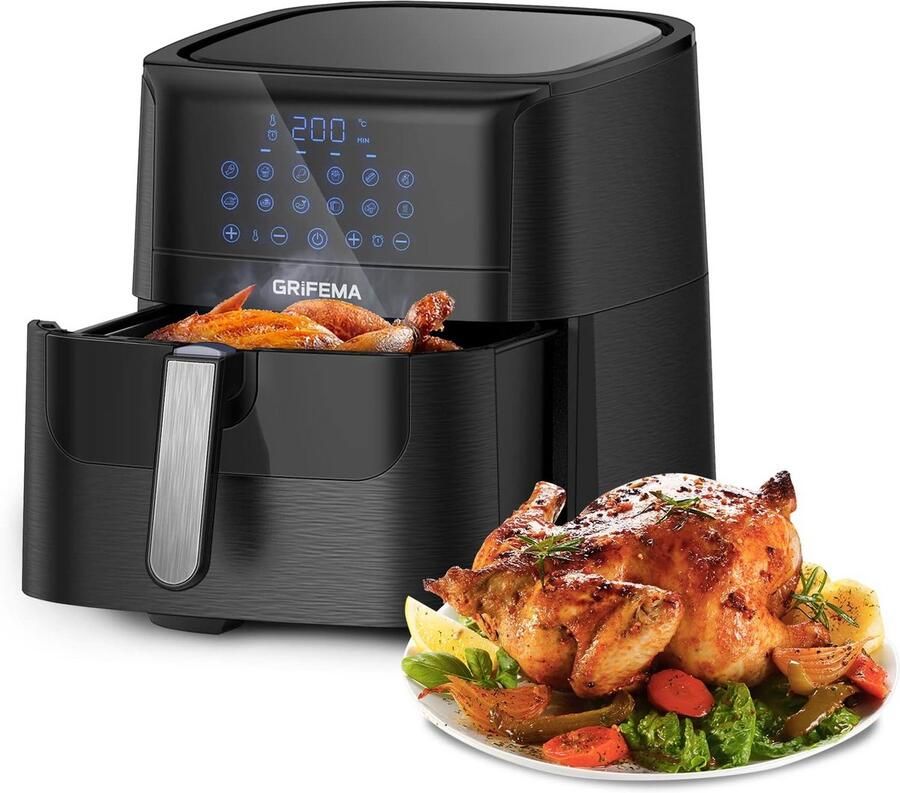 GRIFEMA GC2001 Oil Fryer 6.5L 1800W With Touch Screen LED Screen Hot Air Fryer 12 Presets for Fast Air Cycle 60 Minutes Time and Adjustable Temperature Black