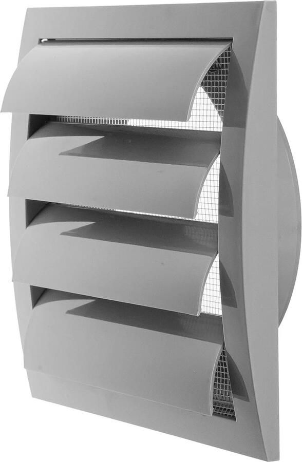 Grijze afzuigkap met ingebouwde ongediertebescherming en flens Vent Cover voor HVAC-uitlaat