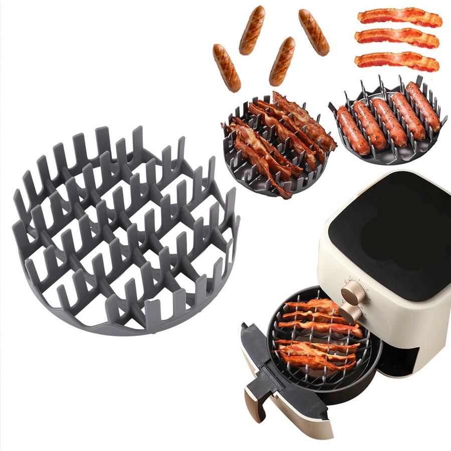 Grijze tweedelig airfryer siliconen spek- en hotdogrek bestand tegen hoge temperaturen gemakkelijk schoon te maken bakplaat airfryeraccessoires