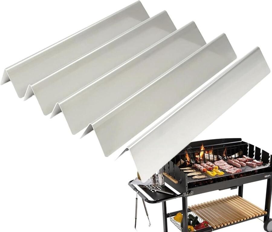 Grill Afdekkingen Vlamverdeler Platen Buitenkoken Roestvrijstaal 5 Stuks Zilver