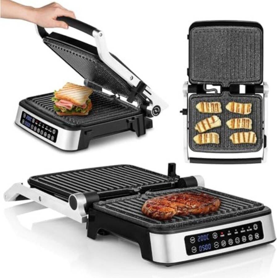 Grill Apparaat Uitneembare Platen Contactgrill met Uitneembare Platen Grill Plaat Tosti Ijzer met Uitneembare Platen Zilver 2100W