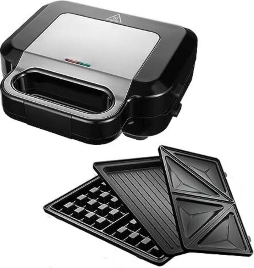 Grill Apparaat Uitneembare Platen Contactgrill met Uitneembare Platen Grill Plaat Tosti Ijzer met Uitneembare Platen -3-in-1 Zwart