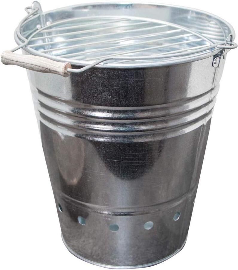 Grill emmer Buiten koken Terras barbecue Inclusief roosters 35 cm hoog Zilverkleurig
