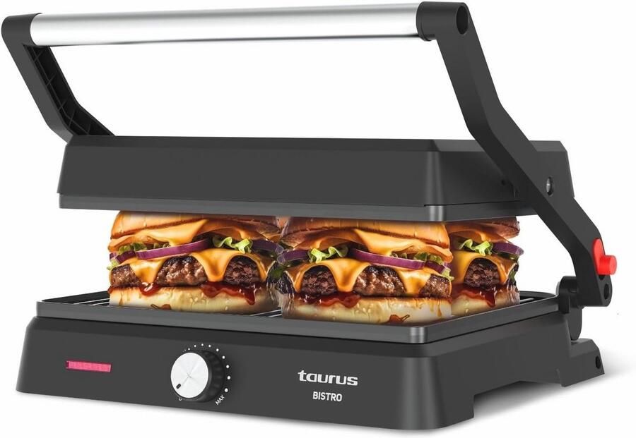 Grill en Bakplaat 2600W 2-in-1 Kookoppervlak 29x23 cm Kantelbare Bovenplaat & 180° Opening PFOA-vrij