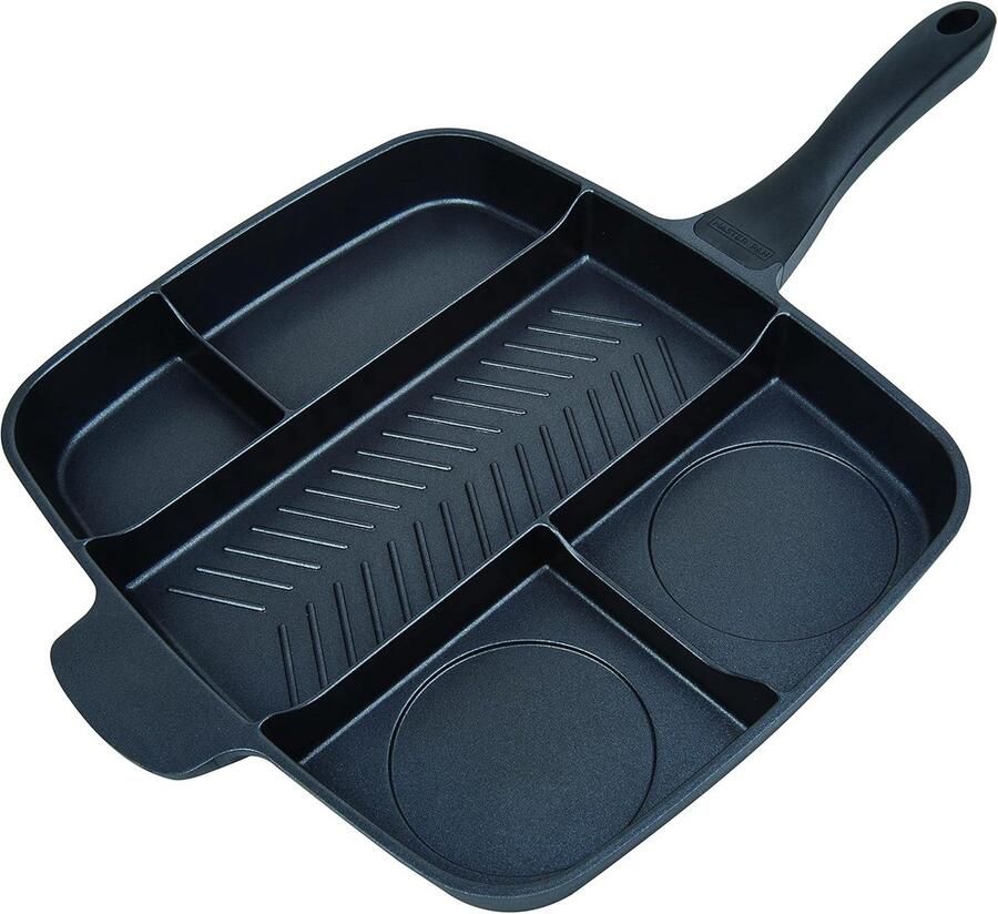 Grill- en braadpan Multipan Compleet koken Vijf compartimenten 54 x 39 cm Zwart