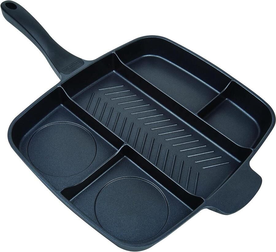Grill en grillpan Multipan Complete maaltijd koken Vijf compartimenten 54 x 39 cm Zwart