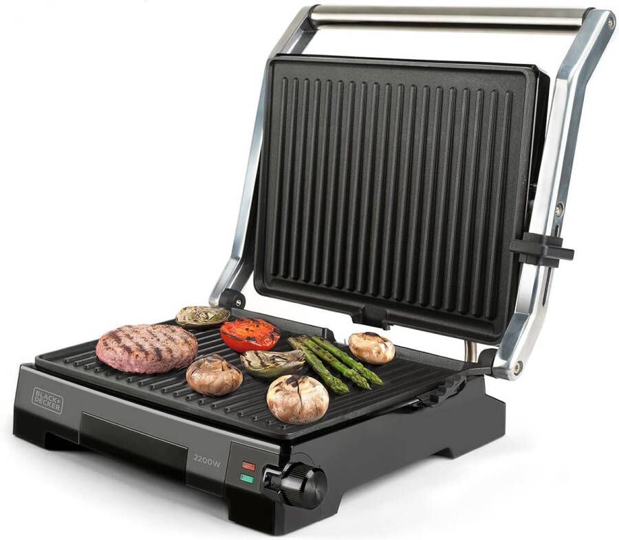 Grill- en grillplaat met 2200 W en kanteldeksel met 6 standen
