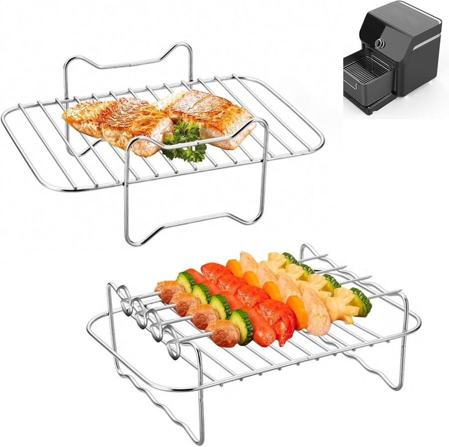 Grill Grate Air Fryer Accessoires 6 Stuks Spiesen voor Air Fryer Stoomrek voor Air Fryer Dual Zone Accessoires