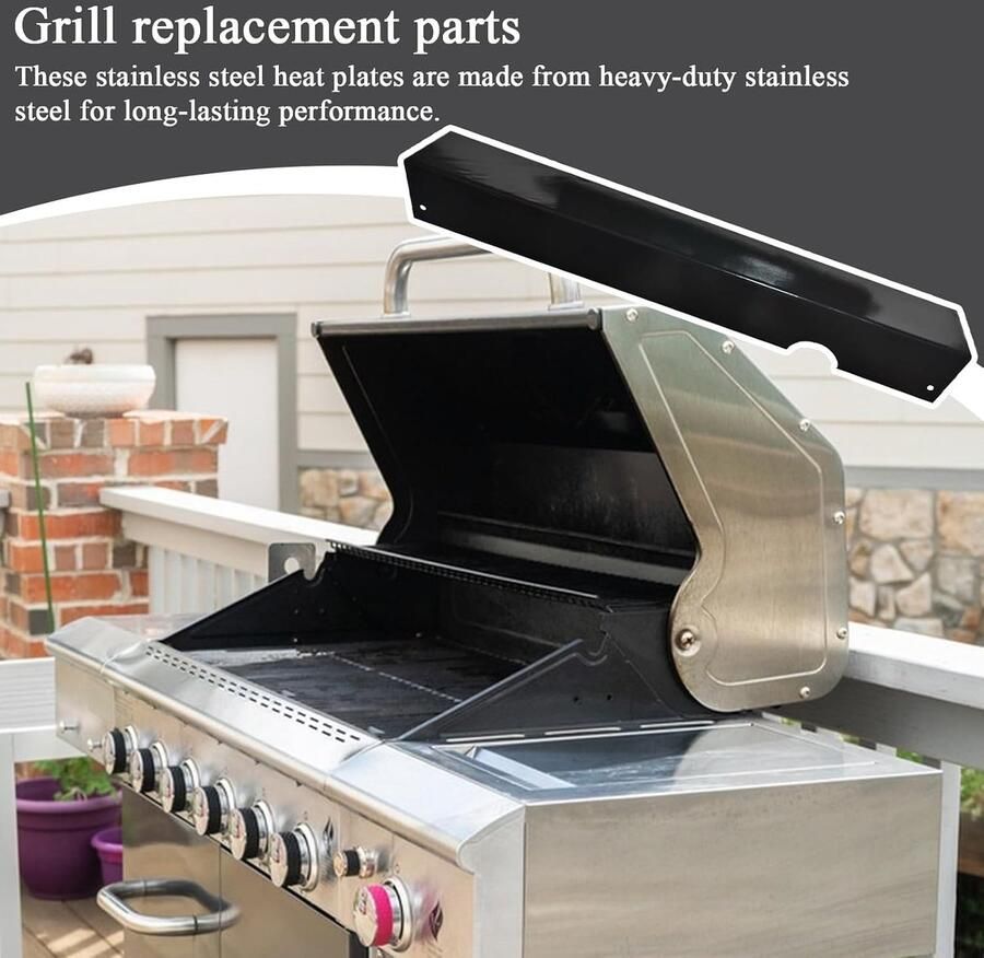 Grill Hitteplaat Vervanging Barbecue Beschermplaat Barbecueën Buiten Roestvrij Staal 46 x 16 x 16 cm Zwart