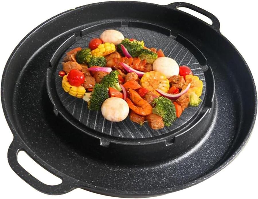 Grill Hotpot Pan Binnenhuis Grillpan Gezellig Koken 2 In 1 Functie 33.5x22x4 cm Zwart