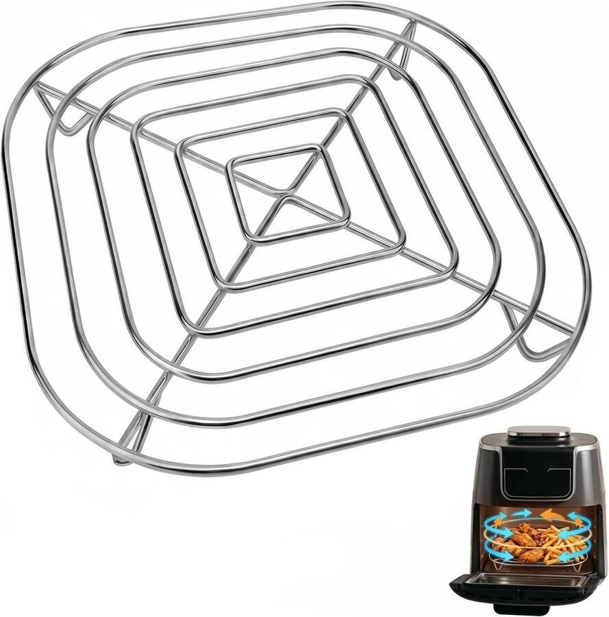 Grill Inzetstuk voor Airfryer 20×20×2 cm Roestvrijstalen Crisper Rek met Accessoires voor Gezond Koken en Perfecte Resultaten