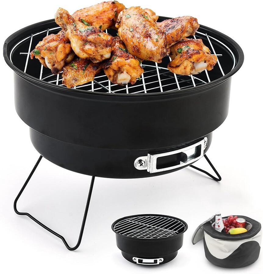 Grill kleine grill campinggrill 26 x 26 x 18 cm draagbare campinggrill BBQ grills met geïsoleerde tas voor picknick outdoor tuin feest