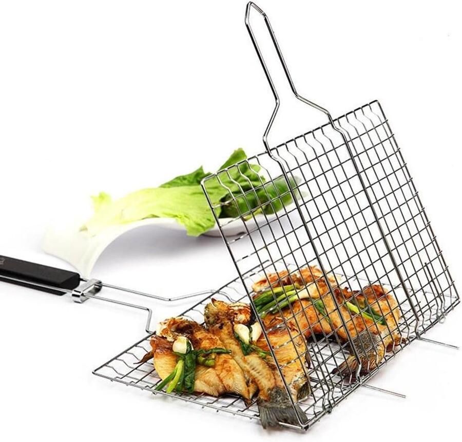 Grill Klem Vis Barbecue Map Buiten Koken Zelfnivellerend 53 x 26 cm Zilver