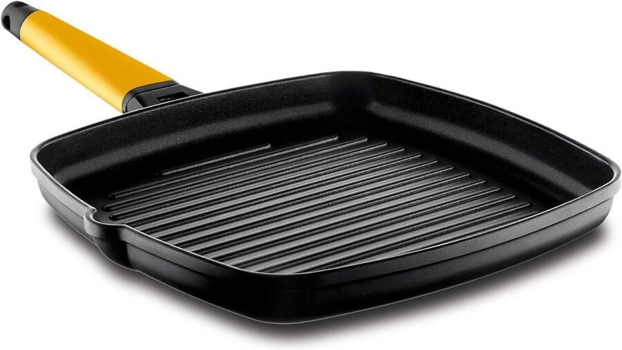 Grill koekenpan Gegoten pan Gezond koken Afneembaar handvat 27 x 27 cm Geel