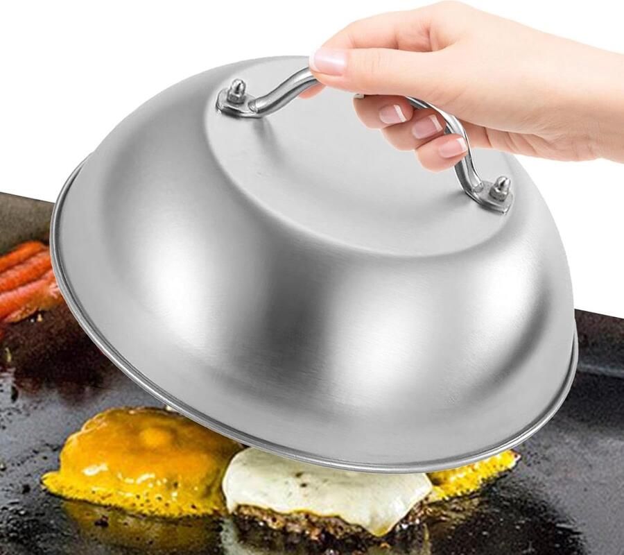 Grill Koepel Burger Pers Gelijkmatig Grillen Versterkte Constructie 22.5 cm Zilver