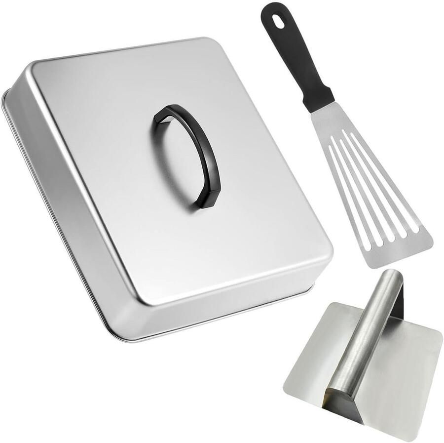Grill Koepel Set Vleespers Deksel Gelijk Koken Met Spatel 30 x 23 cm Zilver