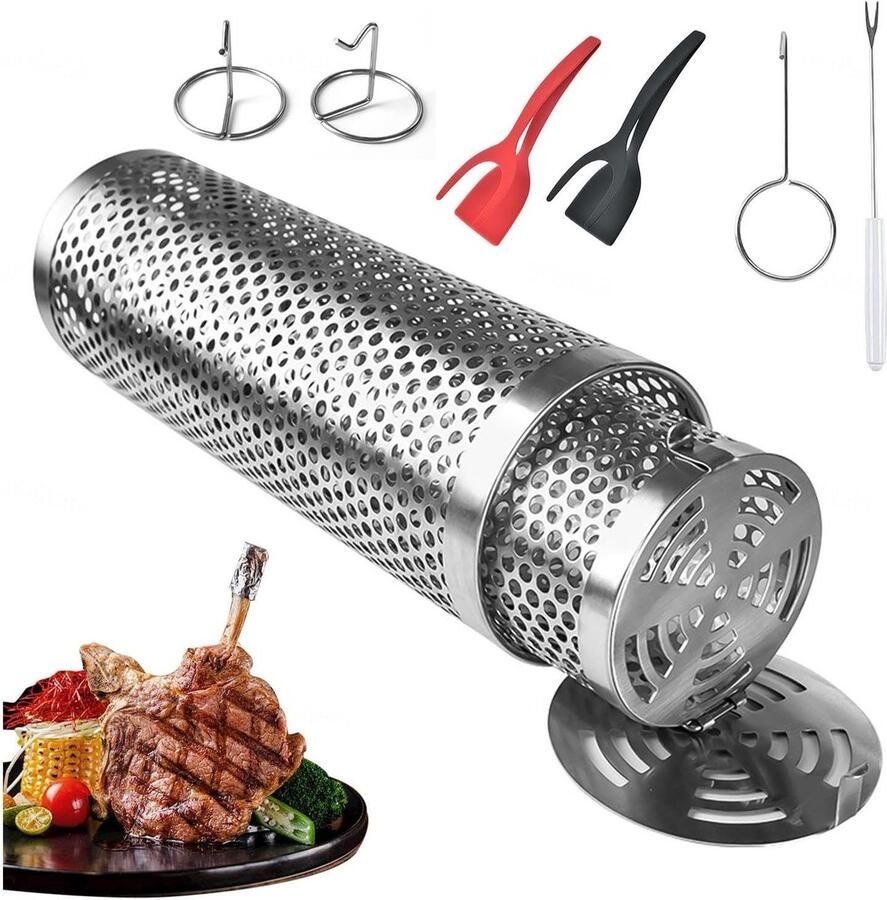 Grill Mand Barbecue Accessoire Buiten Koken 360 Graden Rotatie 31x10.5 cm Zilverkleurig