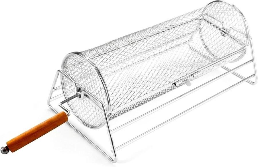 Grill Mand Barbecue Mand Buiten Grillen Roterend Ontwerp 35 x 20 x 14 cm Zilver