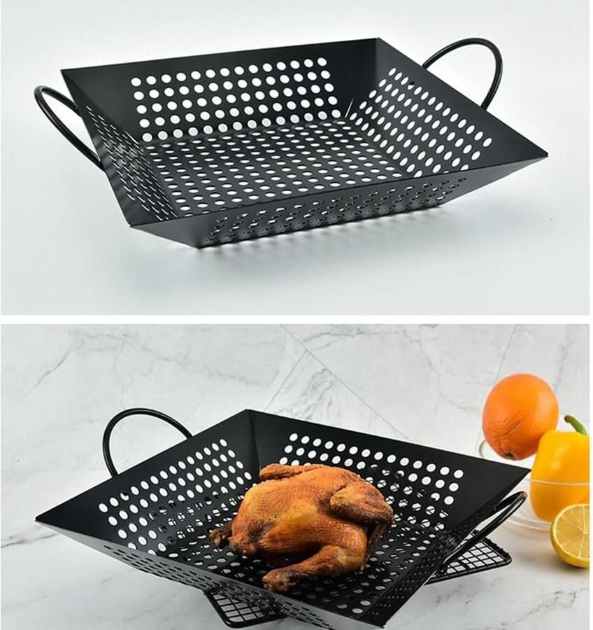 Grill Mand Barbecue Tool Groenten Grillen Antiaanbaklaag 37.5x30.5cm Zwart