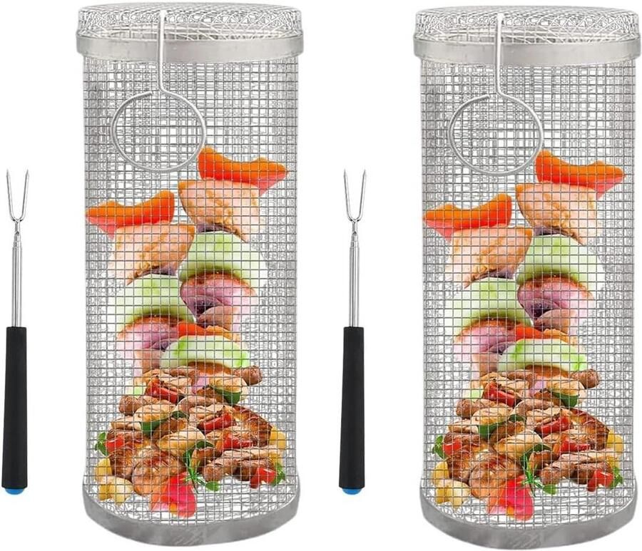 Grill Mand Cilinder BBQ Net Tube Probleemloos Grillen Roestvrij Staal 20 x 9 x 9 cm