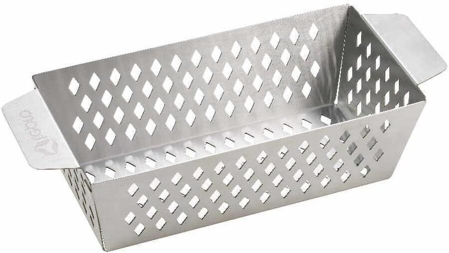 Grill Mand Roestvrij Staal Barbecueën Geperforeerd Ontwerp 30 x 12 x 7.5 cm Zilverkleurig