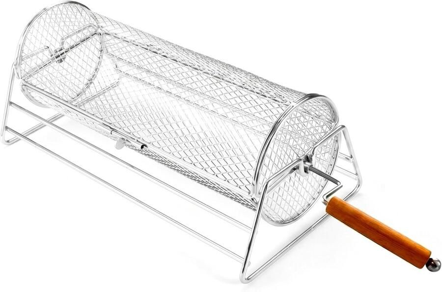 Grill Mand Roterende Mand Buiten Grillen Gelijkmatige Warmte 35 x 20 x 14 cm Zilver