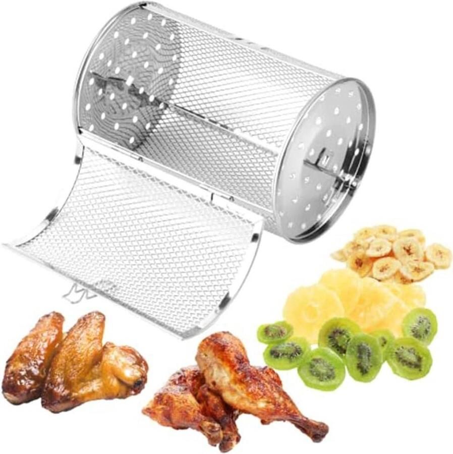 Grill Mand Roterende Trommel Gelijkmatig Grillen 360 Graden Mechanisme 14x18cm Zilver